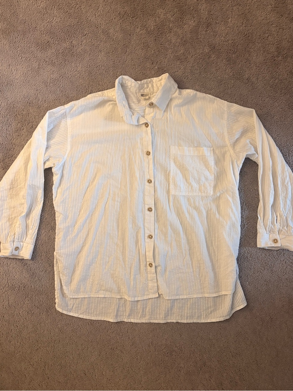 Billabong White Striped Casual Button-Down Shirt
